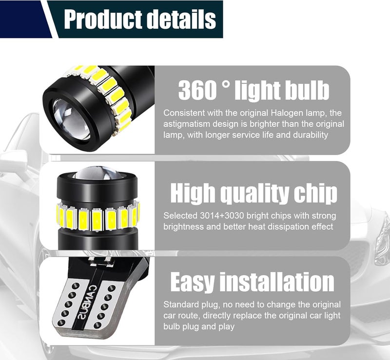 ZKFAR 2 PCS T10 LED Bulbs, 18SMD 3014 1SMD 3030 Chipset, 155 Lumens Super Bright Light 6500K White Light, Car LED Width Light Side Marker Light - Image 4